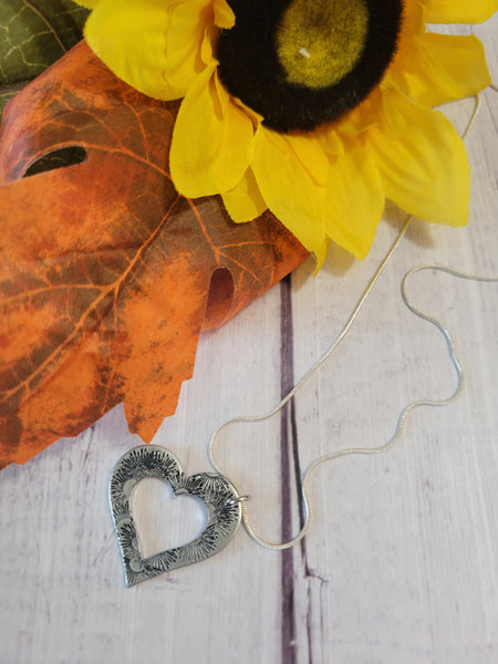 Textured Heart - Silver Country Craft Barn Necklace (#548)