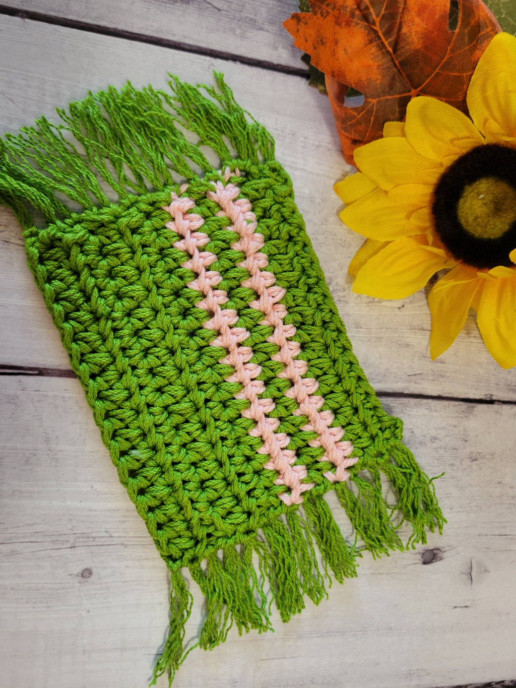 Mug Rug - Grass/Pink Double Stripe Country Craft Barn Coasters (#804)