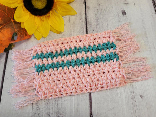 Mug Rug - Pink/Jade Double Stripe Country Craft Barn Coasters (#808)