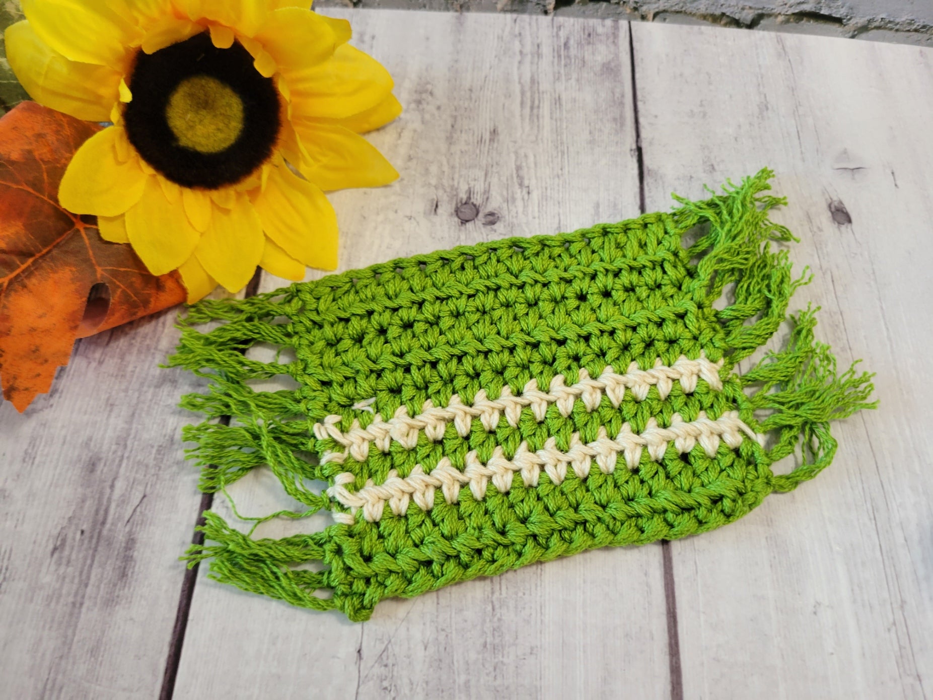 Mug Rug - Grass/Ecru Double Stripe Country Craft Barn Coasters (#803)