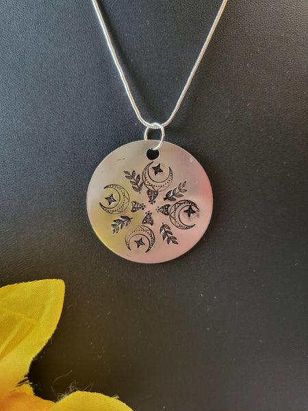 Fancy Moon Mandala- Silver  Country Craft Barn Necklace (#561)