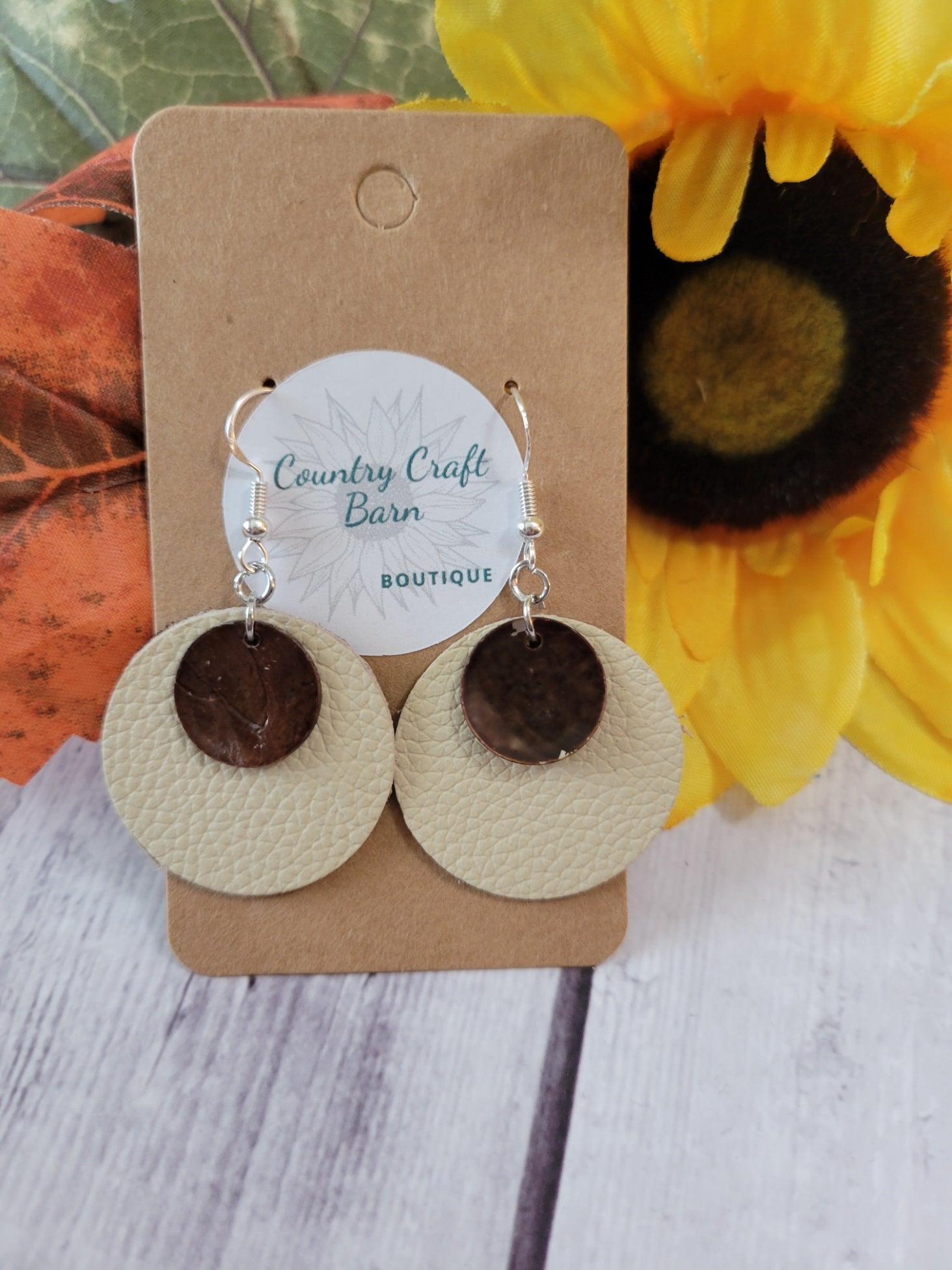 Leather and Shell - Brown Country Craft Barn Earrings (#153)