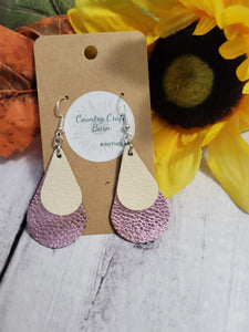 Teardrop Shimmer - Pink/White Country Craft Barn Earrings (#158)