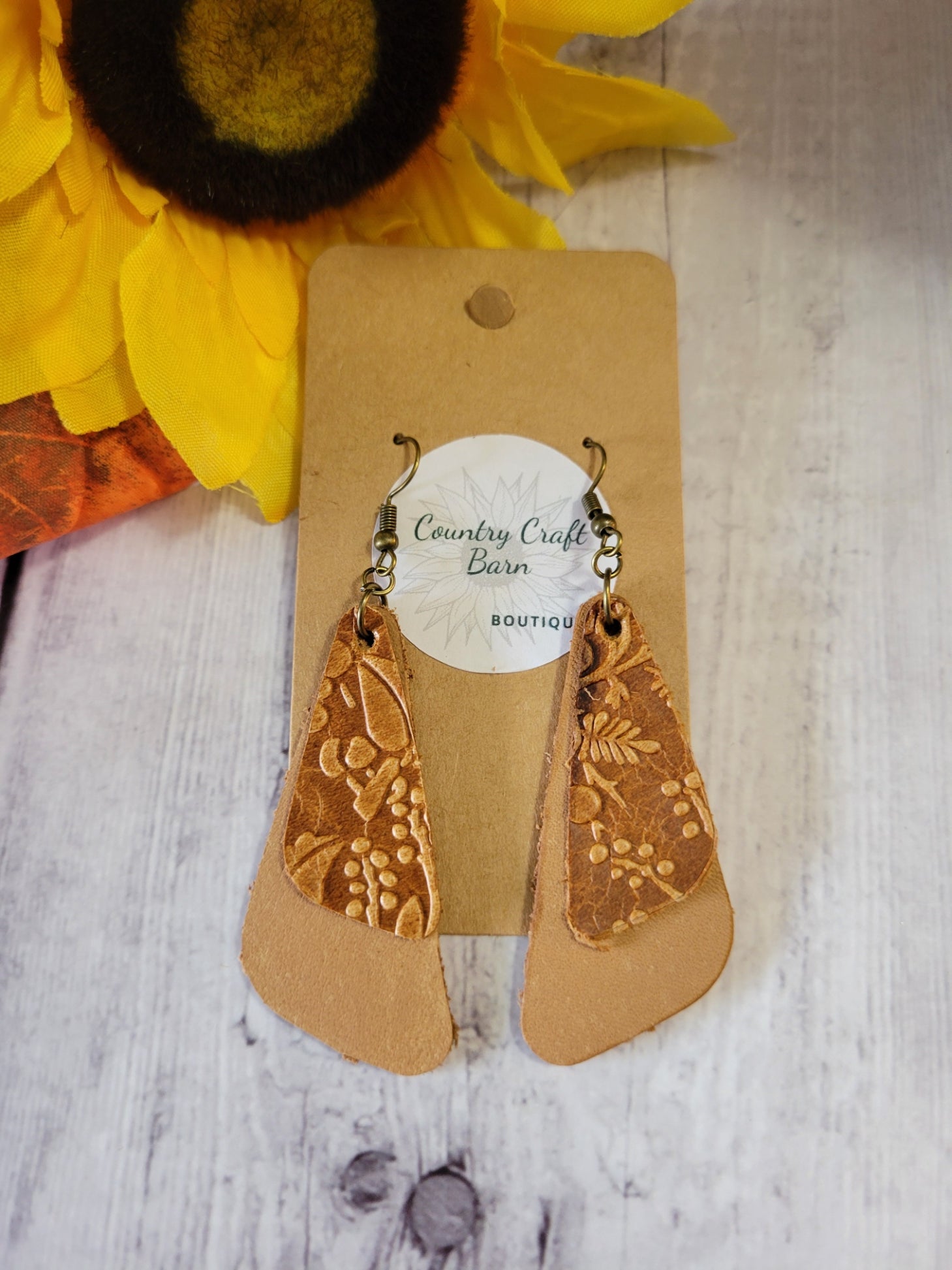 Beautifully Embossed - Brown Country Craft Barn Earrings (#166)