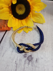 Josephine Knot BoHo Khaki/Blue Cording Country Craft Barn Bracelet (#362)