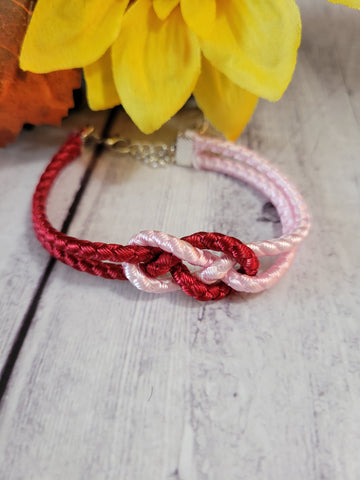 Josephine Knot BoHo Red/Pink Cording Country Craft Barn Bracelet (#360)