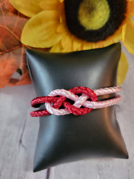 Josephine Knot BoHo Red/Pink Cording Country Craft Barn Bracelet (#360)