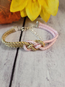 Josephine Knot BoHo Pink/Khaki Cording Country Craft Barn Bracelet (#358)