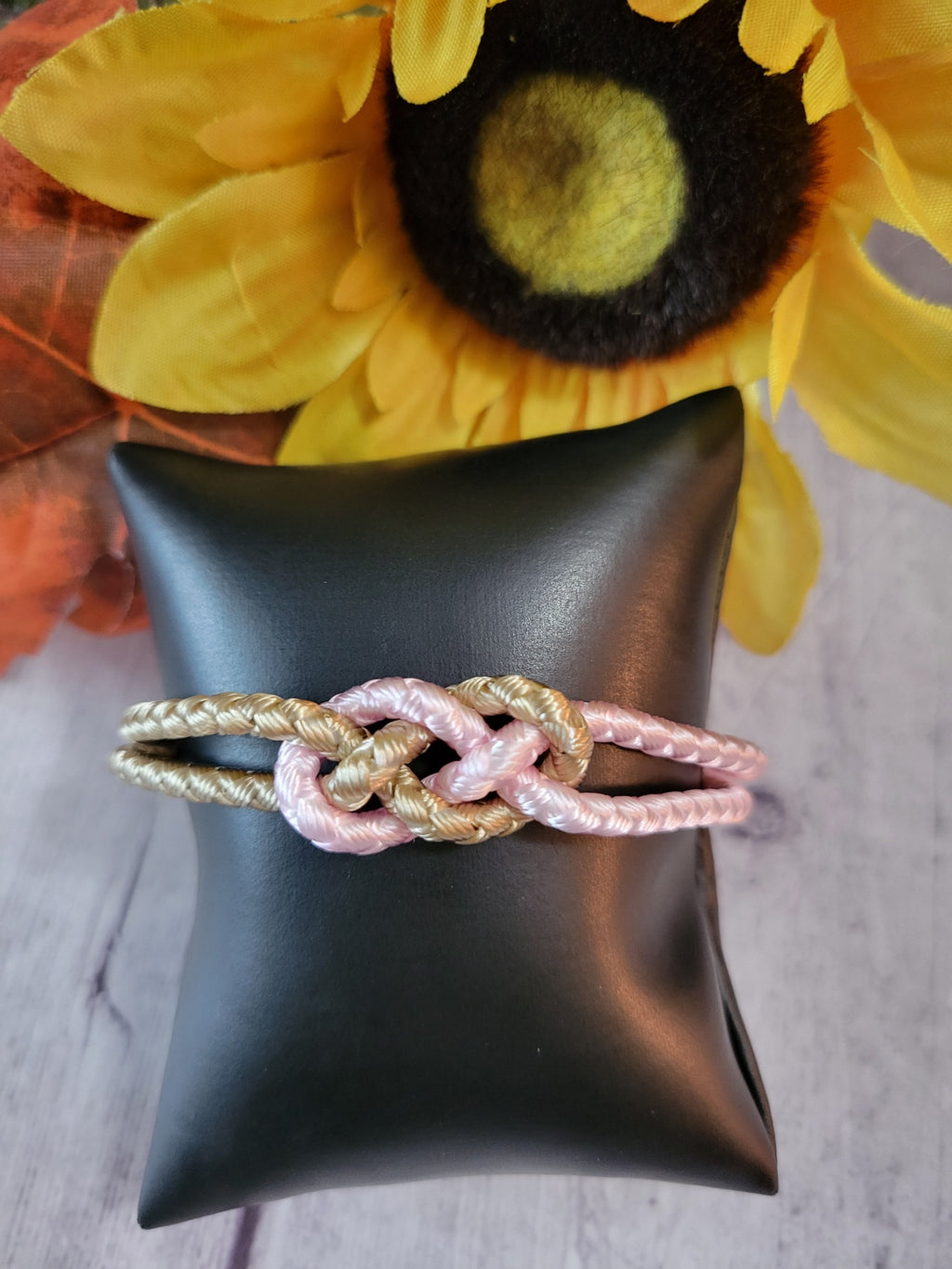 Josephine Knot BoHo Pink/Khaki Cording Country Craft Barn Bracelet (#358)