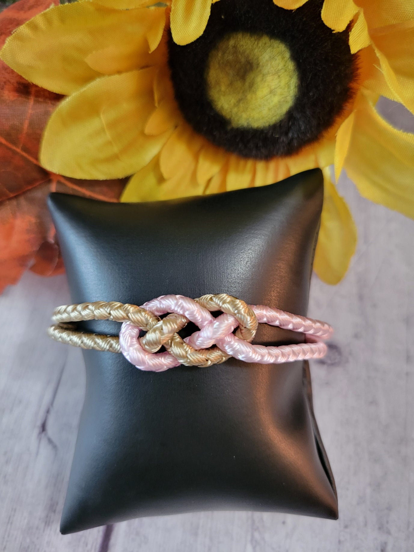 Josephine Knot BoHo Pink/Khaki Cording Country Craft Barn Bracelet (#358)