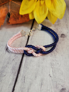 Josephine Knot BoHo Blue/Pink Cording Country Craft Barn Bracelet (#354)