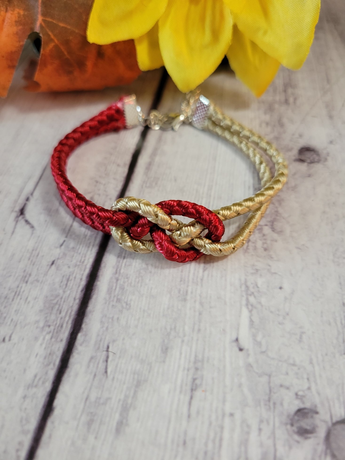 Josephine Knot BoHo Red/Khaki Cording Country Craft Barn Bracelet (#351)