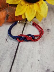 Josephine Knot BoHo Red/Blue Cording Country Craft Barn Bracelet (#349)