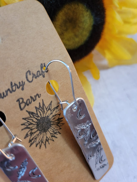 Feather and Moon Vibes - Black Country Craft Barn Earrings (#168)