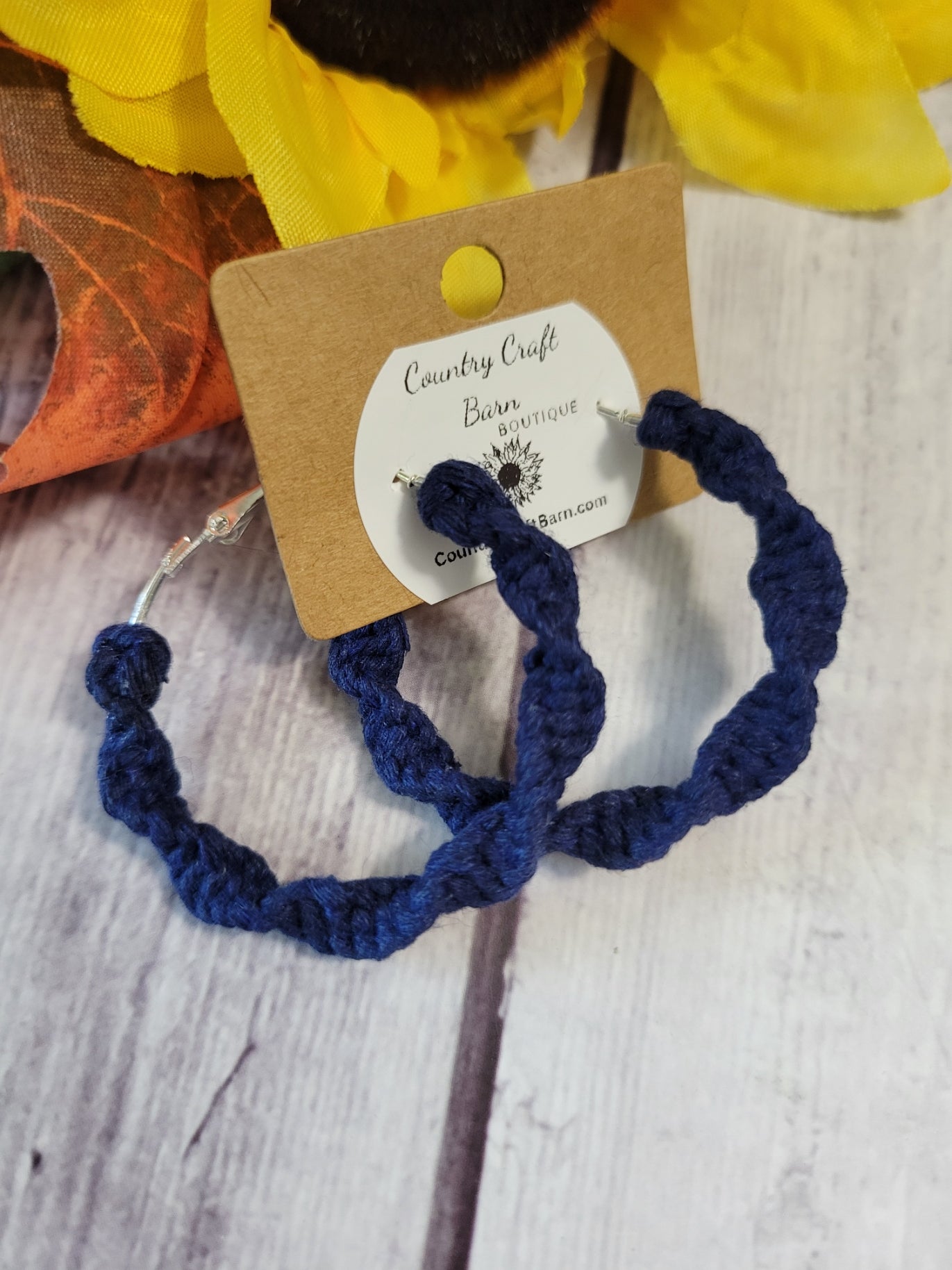 Macrame Twist - Navy Blue Country Craft Barn Earrings (#173)