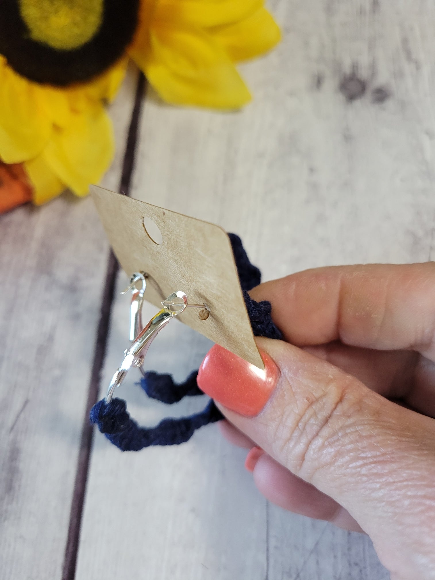 Macrame Twist - Navy Blue Country Craft Barn Earrings (#173)