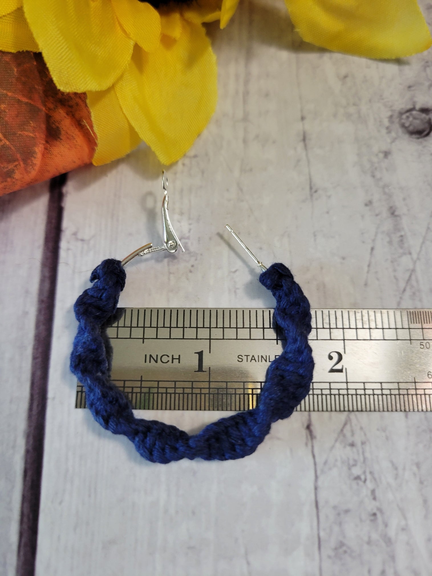 Macrame Twist - Navy Blue Country Craft Barn Earrings (#173)