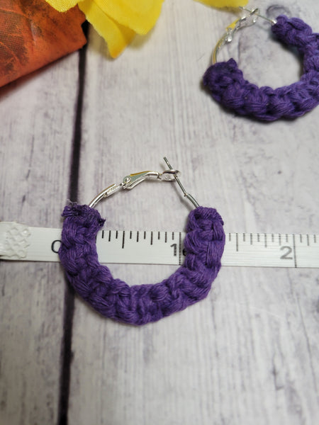 Square Knot Small - Dark Purple Macrame Hoop Country Craft Barn Earrings (#177)