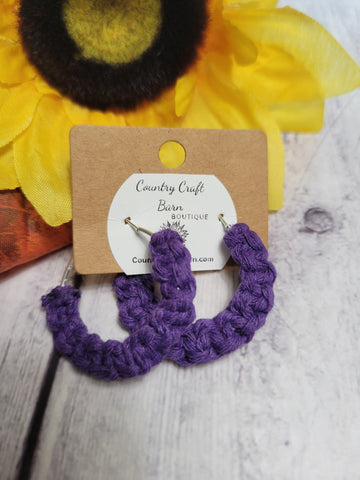 Square Knot Small - Dark Purple Macrame Hoop Country Craft Barn Earrings (#177)