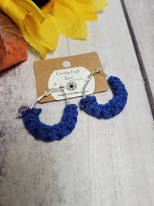 Square Knot Small - Royal Blue Macrame Hoop Country Craft Barn Earrings (#175)