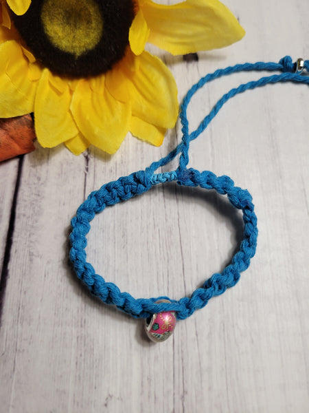 Beaded Square Knot - Lake Blue Cinch Pull Urban Country Craft Barn Bracelet (#372)