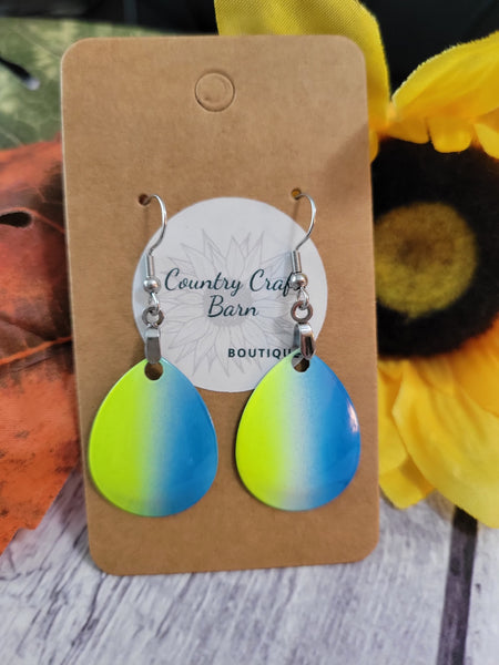 Lured In - Blue/Yellow Country Craft Barn Earrings (#080)