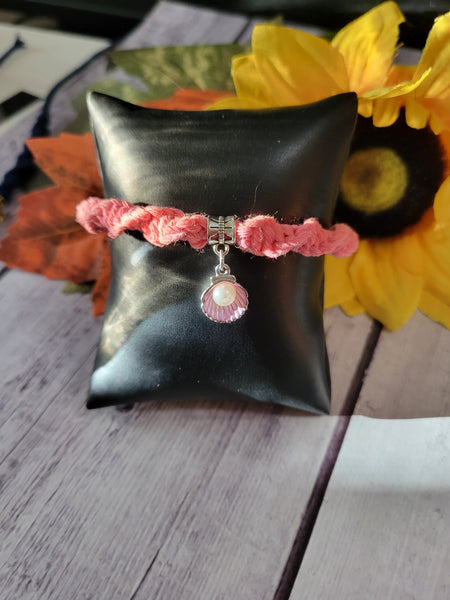 Pearl on a Half Shell Twist Knot - Dark Pink Cinch Pull Urban Country Craft Barn Bracelet (#1713)