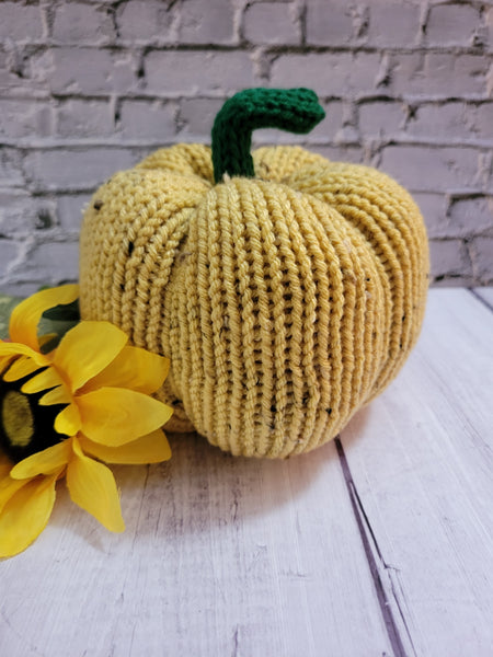 Fall Knit Pumpkin -Sweet Dijon Yellow Country Craft Barn Decoration (#1855)