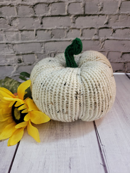 Fall Knit Pumpkin -Ivory Tweed Country Craft Barn Decoration (#1854)