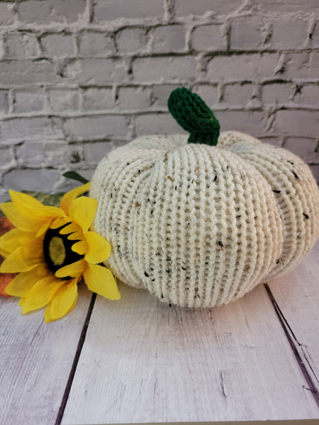 Fall Knit Pumpkin -Ivory Tweed Country Craft Barn Decoration (#1854)