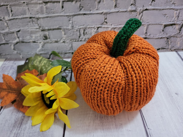 Fall Knit Pumpkin -Orange Country Craft Barn Decoration (#1853)