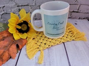 Macrame Mug Rug (Coaster) - Mustard Yellow Country Craft Barn (#814)