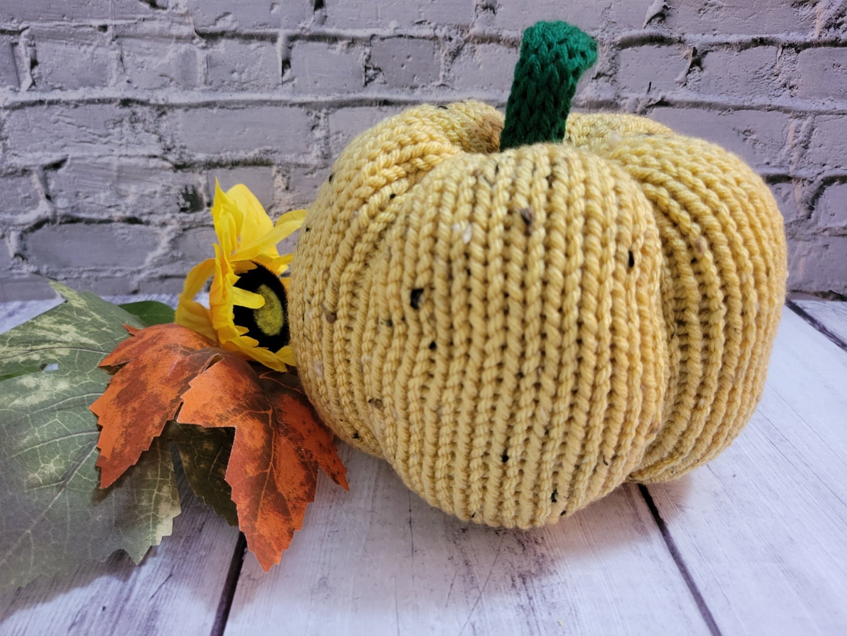 Fall Knit Pumpkin -Sweet Dijon Yellow Country Craft Barn Decoration (#1855)