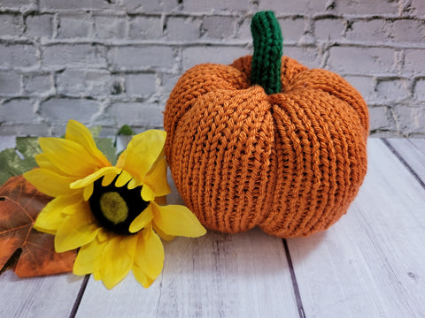 Fall Knit Pumpkin -Orange Country Craft Barn Decoration (#1853)