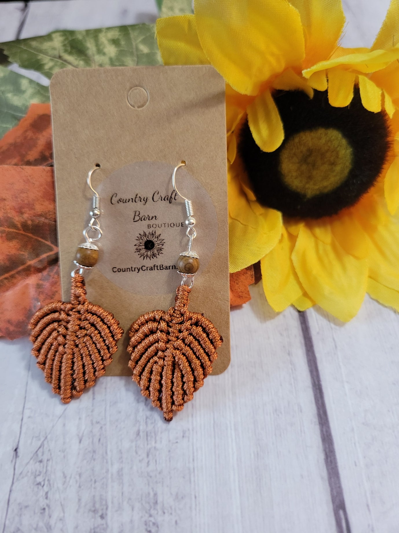 Leaf Macrame -Brown Country Craft Barn Earrings (#189)