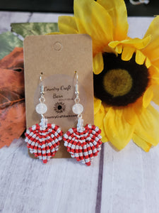 Leaf Macrame -Red/White Country Craft Barn Earrings (#188)