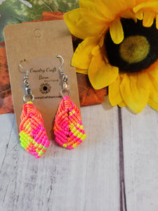 Square Macrame -Pink/Orange/Yellow Country Craft Barn Earrings (#186)