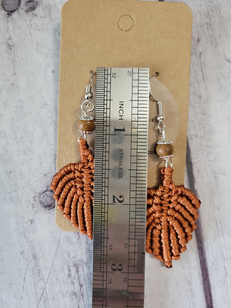 Leaf Macrame -Brown Country Craft Barn Earrings (#189)