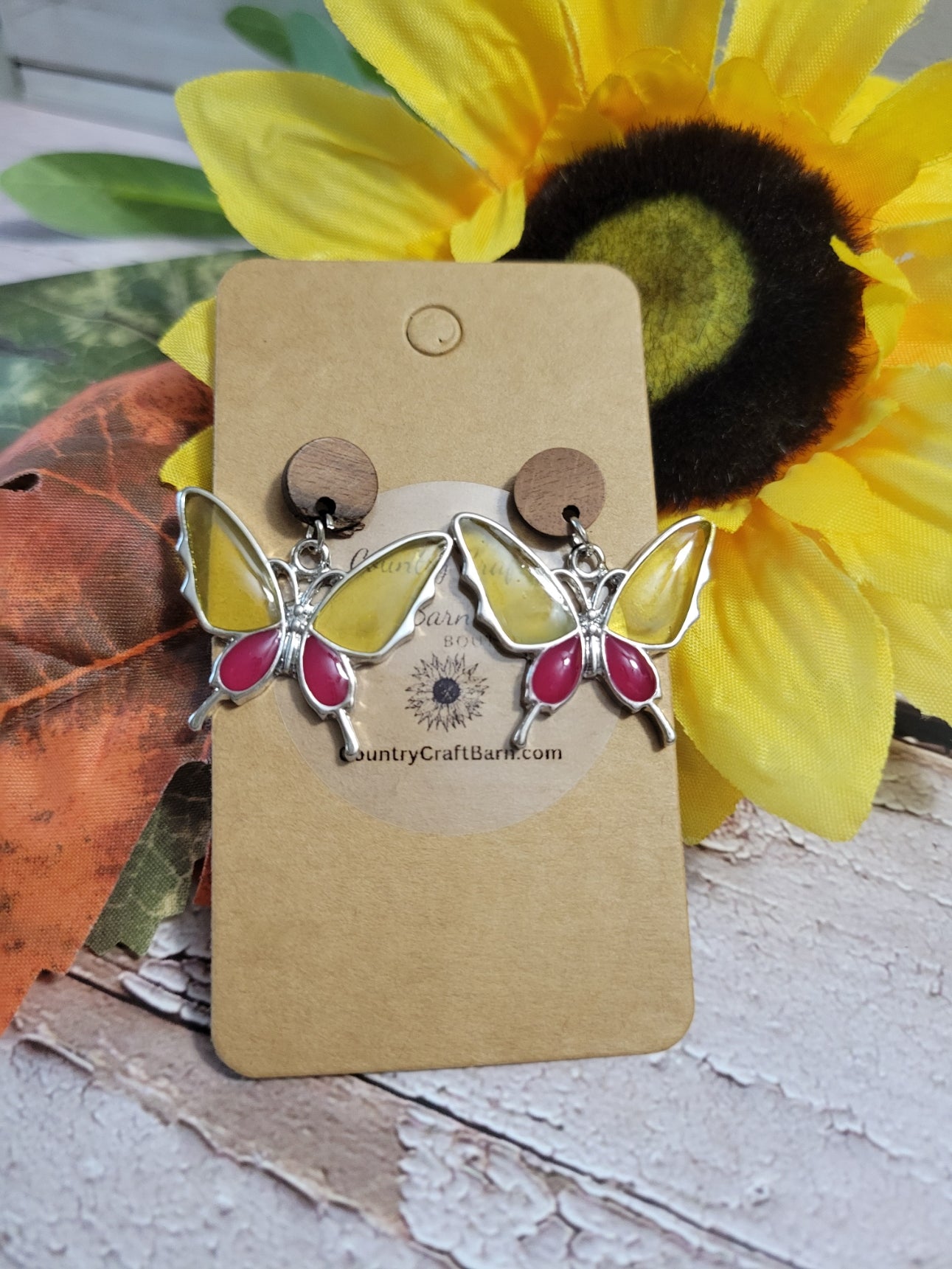 Butterfly Post - Yellow/Red Country Craft Barn Earrings (#197)