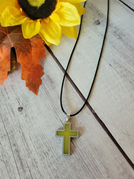 Resin Cross Necklace - Yellow Country Craft Barn Necklace (#613)