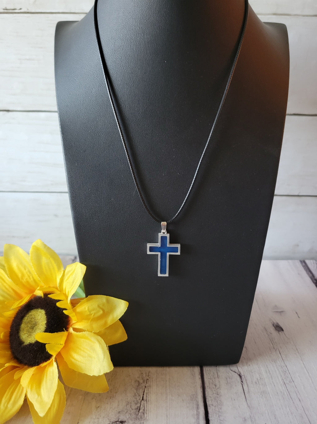 Resin Cross Necklace - Blue Country Craft Barn Necklace (#612)