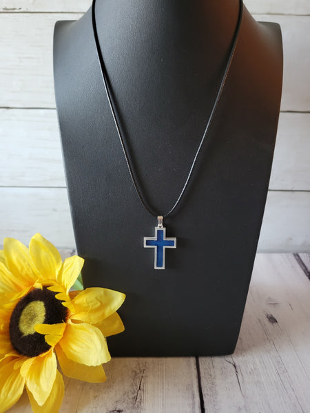 Resin Cross Necklace - Blue Country Craft Barn Necklace (#612)