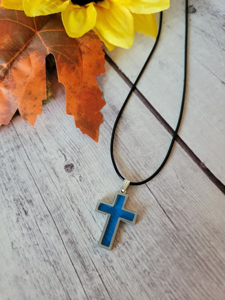 Resin Cross Necklace - Blue Country Craft Barn Necklace (#612)