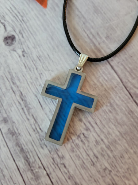 Resin Cross Necklace - Blue Country Craft Barn Necklace (#612)