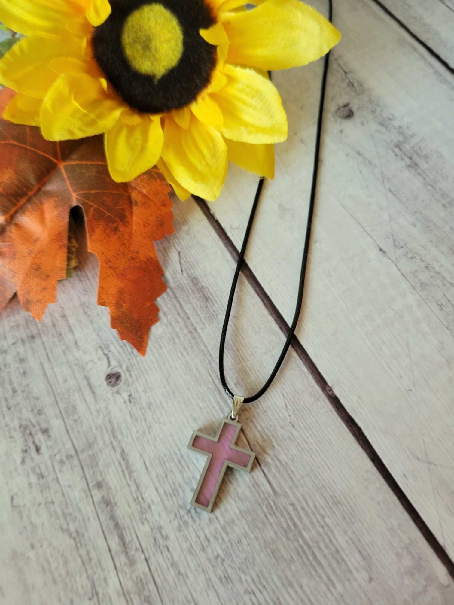 Resin Cross Necklace - Pink Country Craft Barn Necklace (#611)