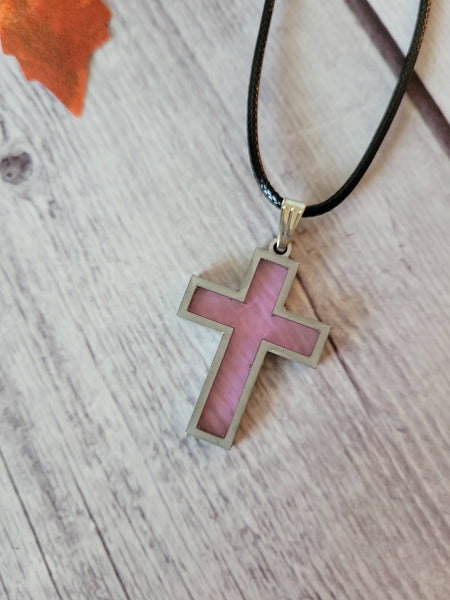 Resin Cross Necklace - Pink Country Craft Barn Necklace (#611)