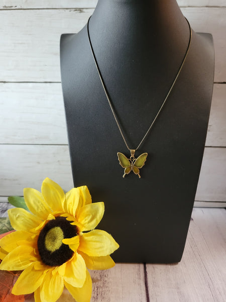 Yellow and Pink Brass Butterfly Country Craft Barn Necklace (#615)