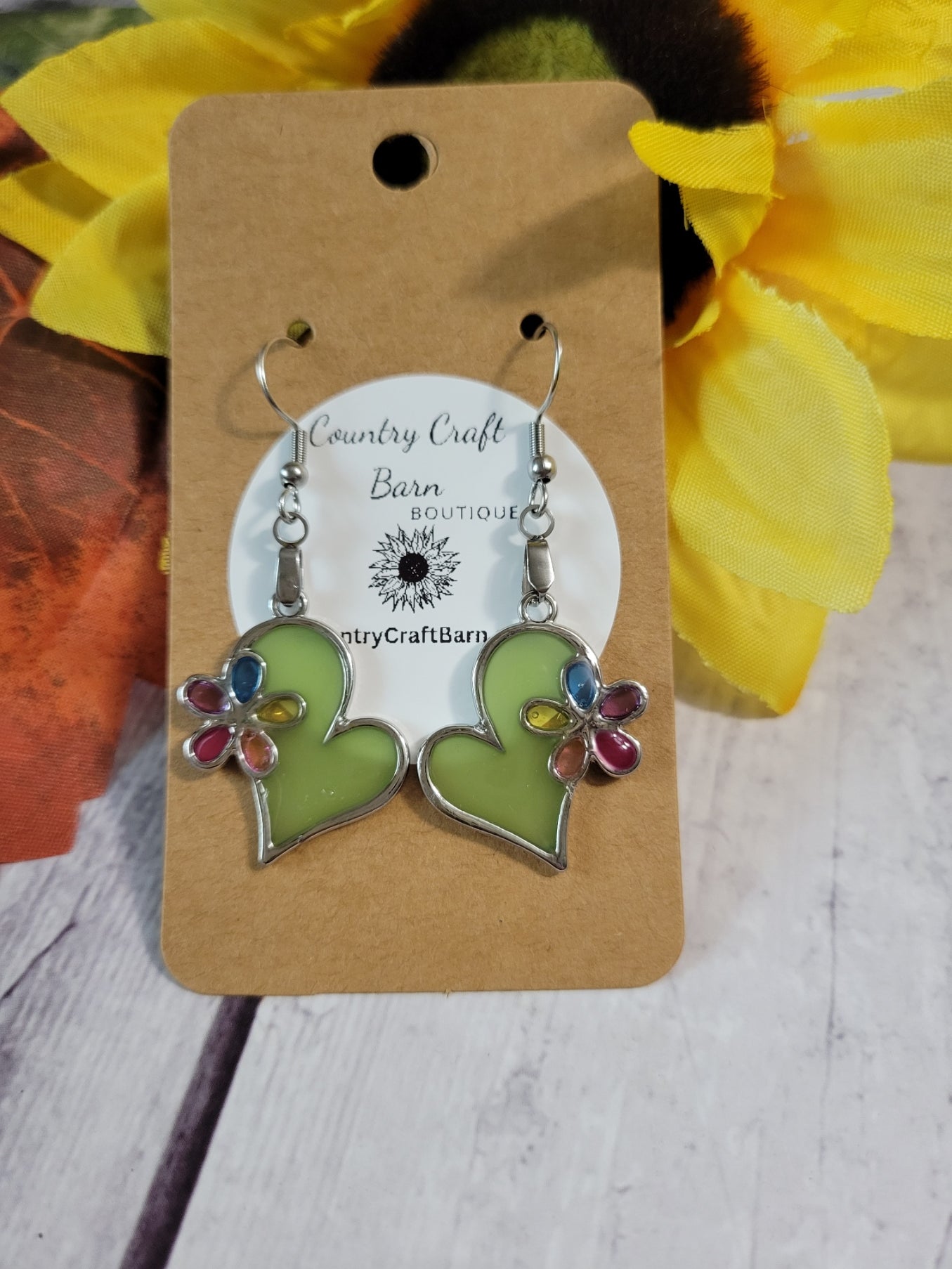 Floral Heart - Light Green Country Craft Barn Earrings