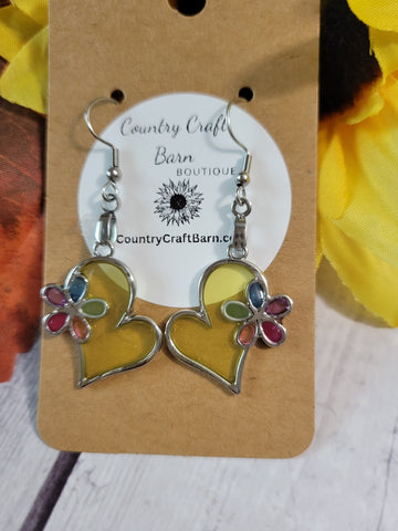 Floral Heart - Yellow Country Craft Barn Earrings (#207)