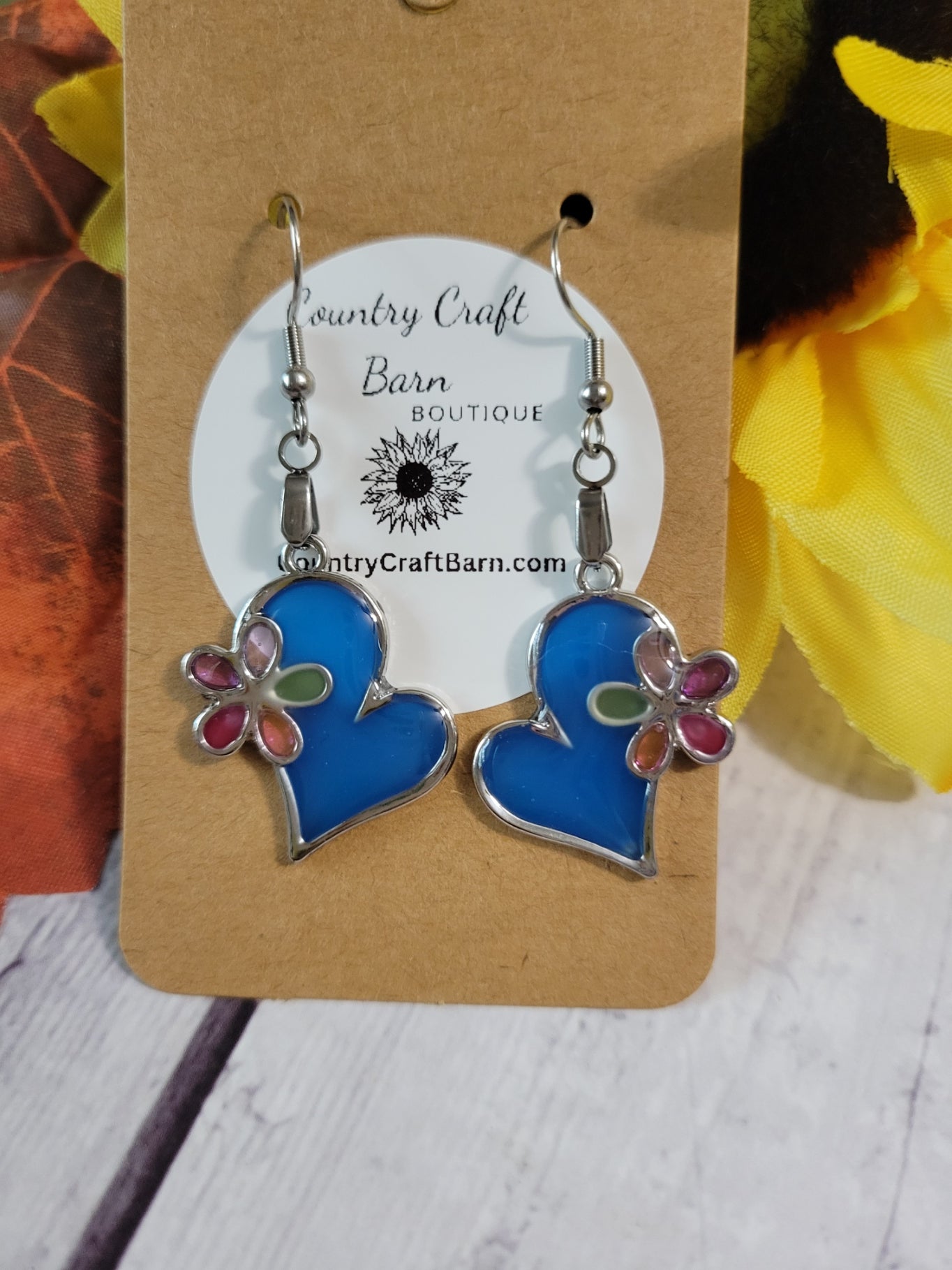 Floral Heart - Blue Country Craft Barn Earrings (#206)